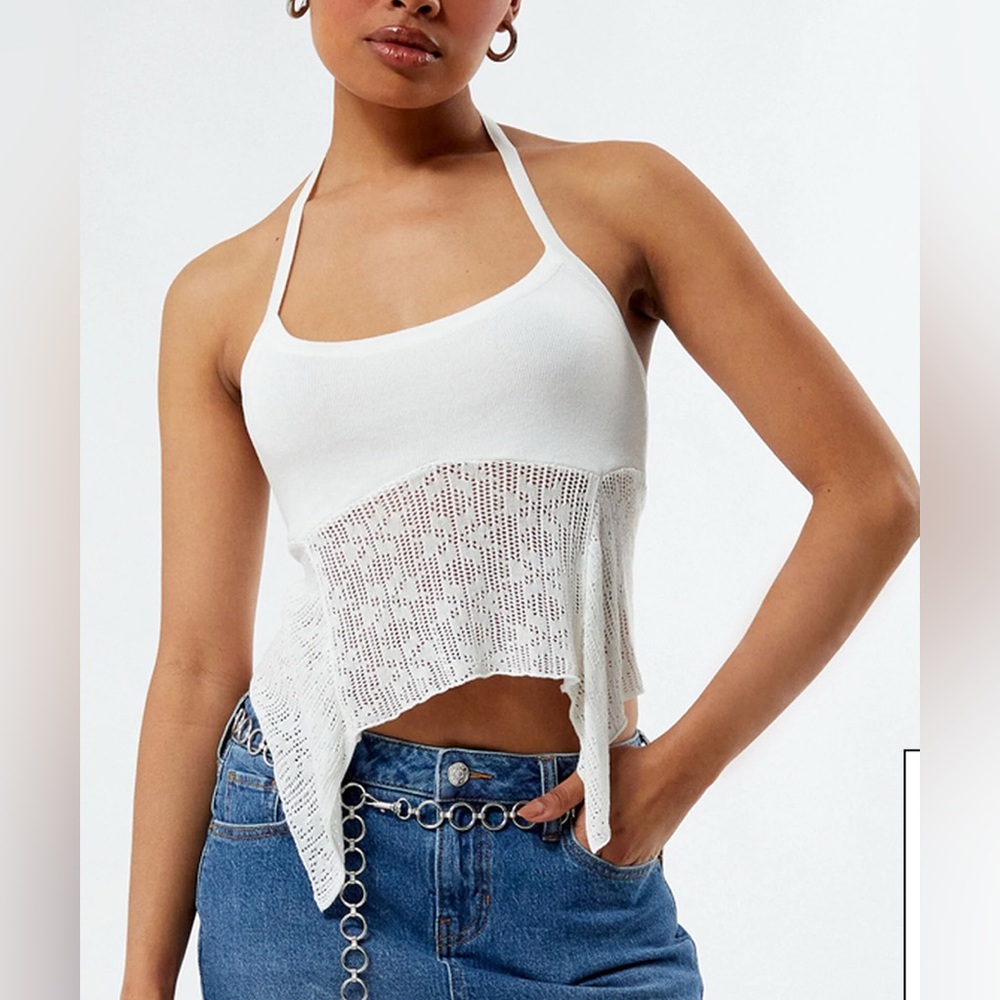 La Hearts Women White Knit Halter‎ Camisole Size Medium